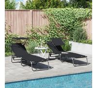 Vidaxl Chaises Longues Pliantes 2 Pcs Avec Auvent Noir Tissu Oxford 600d