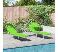 Vidaxl Chaises Longues Pliantes 2 Pcs Avec Auvent Vert Tissu Oxford 600d