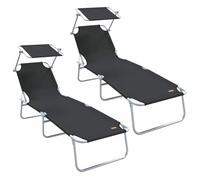 Vidaxl Chaises Longues Pliantes 2 Pcs Avec Auvent En Tissu Oxford 600d Noir