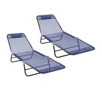 vidaXL Chaises Longues Pliantes 2 pcs avec Une Têtière en Bleu Textilène