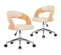 Vidaxl Chaises Pivotantes À Dîner 2pcs Crème Bois Courbé Et Similicuir Multicolore