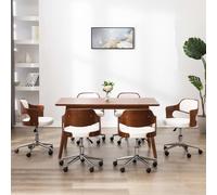 Vidaxl Chaises Pivotantes à dîner 6pcs Blanc Bois Courbé Et Similicuir
