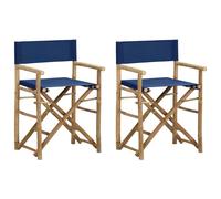 Chaises pliables de directeur lot de 2 Bleu Bambou et tissu