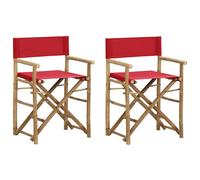Chaises pliables de directeur lot de 2 Rouge Bambou et tissu