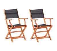 vidaXL Lot de 2 chaises pliables de jardin - Noir Eucalyptus et textilène Noir et naturel G