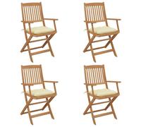 vidaXL Lot de 4 Chaises Pliables de Jardin avec Coussins, Sièges de Terrasse, Chaises de Salle à Manger, Meubles de Patio Extérieur, Bois d'Acacia