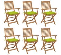 Lot de 6 Chaises Pliables de Jardin avec Coussins, Sièges de Terrasse, Chaises de Salle à Manger, Meubles de Patio Extérieur, Bois d'Acacia