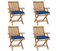 Chaises pliantes avec coussins, 4 pièces, en teck massif vidaXL