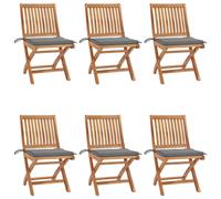 Lot de 6 Chaises Pliables de Jardin avec Coussins, Sièges de Terrasse, Chaises de Salle à Manger, Meubles de Patio Extérieur, Bois de Teck