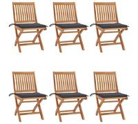 Lot de 6 Chaises Pliables de Jardin avec Coussins, Sièges de Terrasse, Chaises de Salle à Manger, Meubles de Patio Extérieur, Bois de Teck