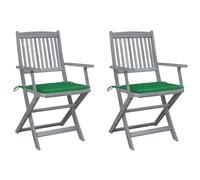 vidaXL Chaises pliables d'extérieur 2 pcs avec coussins Bois d'acacia Vert