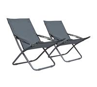 vidaXL Chaises de plage pliantes Tissu gris Jardin Camping Extérieur Lot de 2
