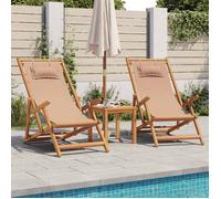Vidaxl Chaises De Plage Pliantes Lot De 2 Taupe Tissu Et Bois Massif