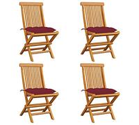 vidaXL Tuinstoelen 4 st met wijnrode kussens massief teakhout3062592 Rouge G