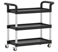 vidaXL Chariot à 3 Niveaux, Chariot de Service avec 4 Roues, Étagère de Rangement avec Poignées, Organisateur de Cuisine, Noir Aluminium