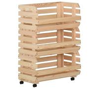 vidaXL Bois de Pin Solide Chariot à Légumes Etagères de Cuisine Chariot de Rangement Panier de Stockage Chariot à Fruits 57x30x80 cm