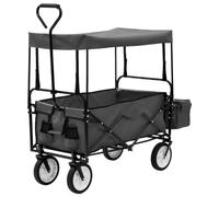 vidaXL Chariot à Main Pliable avec Toit Chariot de Jardin Remorque de Jardin Chariot de Transport Remorque à Main Jardinage Extérieur Acier Gris