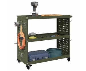 vidaXL Chariot à Outils avec étagère Vert Olive 75 x 35 x 73 cm