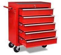 Chariot à outils de l'atelier rouge avec 5 tiroirs