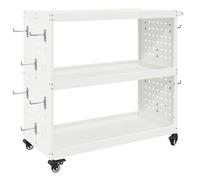 vidaXL Chariot à outils en acier blanc, recouvert de peinture, qui fait 75 x 35 x 73 cm. Il a des roues qui se verrouillent et pivotent à 360°. Il vient avec des crochets, a un style industriel, une