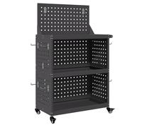 vidaXL Chariot à outils Noir avec un panneau perforé en haut et à l'arrière, fait en acier revêtu de poudre. Dimensions : 65 x 35 x 111 cm. Il a des roues verrouillables, un fini mat qui dure longtem