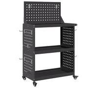 vidaXL Chariot à outils vieXL noir avec panneau perforé en haut, dimensions 65 x 35 x 111 cm, finition mate, verrouillage et roues à 360°. Idéal pour le bricolage dans le garage ou à l'intérieur/extér