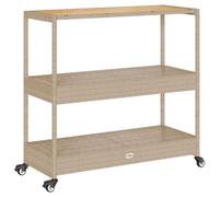 vidaXL Chariot de bar 3 étagères Beige Poly rotin et bois massif Acacia