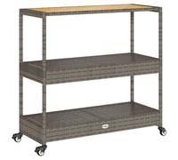 vidaXL Chariot de bar 3 étagères Gris Poly rotin et bois massif Acacia