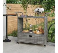 vidaXL Chariot de bar avec tiroir Résine tressée 100x45x97 cm Gris