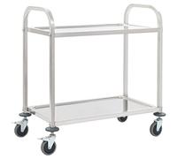 vidaXL Chariot de Cuisine à 2 Niveaux Desserte à roulettes Chariot de Service Chariot de Bar Table Console à roulettes Hôtel Restaurant Maison 96,5x55x90 cm Acier