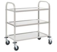 vidaXL Chariot de cuisine 3 niveaux à roulettes 95x45x83,5 cm Acier inoxydable