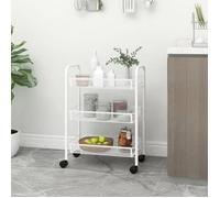 vidaXL Chariot de cuisine à 3 niveaux à roulettes Blanc 46x26x64 cm en fer
