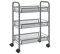 vidaXL Chariot de Cuisine à 3 Niveaux Etagère de Cuisine Chariot de Service Desserte à roulettes Chariot de Ménage Gris 46x26x64 cm Fer