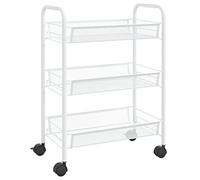 vidaXL Chariot de Cuisine à 3 Niveaux Etagère de Cuisine Chariot de Service Desserte à roulettes Chariot de Ménage Blanc 46x26x64 cm Fer