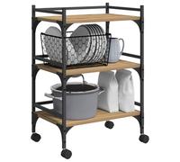 vidaXL Chariot de Cuisine Chêne Artisanal 50 x 35 x 75,5 cm, Chariot de Cuisine Durable, Rouleau Industriel, desserte Bois, Rangement Gain de Place, Organisateur Salle à Manger