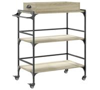 vidaXL Chariot de Cuisine, Étagère avec Roues, Chariot de Service, Meuble de Rangement Salon Salle de Bain Intérieur, Chêne Sonoma Bois Ingénierie