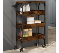 vidaXL Chariot de Cuisine, Étagère de Rangement, Chariot de Service avec Roulettes, Organisateur de Maison, Chêne Fumé Bois 842353
