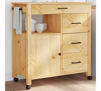 Vidaxl Chariot De Cuisine Monza 84x40x90 Cm Bois Massif De Pin Marron