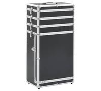 vidaXL Chariot de Maquillage Coffret Mallette de Beauté Valise de Maquillage Cosmétique Trolley à Maquillage Stockage Maison Aluminium Noir
