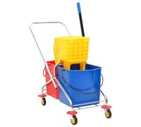 vidaXL Chariot de Nettoyage avec seaux et essoreuse PP&Acier chromé, Chariot de Nettoyage, Chariot de Nettoyage sur Roues, Chariot de blanchisserie