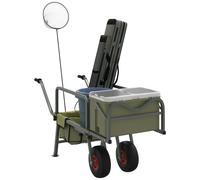 vidaXL Chariot de pêche vert avec 2 roues acier enduit de poudre, chariot à main, remorque de camping trobike, remorque de vélo, chariot de plage