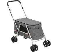 vidaXL Chariot pour chien Pliable Gris 100x49x96 cm Tissu en lin