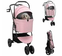 vidaXL Chariot rose pour chien et chat avec 3 roues en tissu Oxford durable. Dimensions : 78 x 54 x 101 cm. Design pliable et frein de sécurité