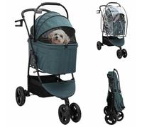 vidaXL Chariot vert à 3 roues pour animal de compagnie - Tissu Oxford - Cadre en acier - 78 x 54 x 101 cm - Pliable et confortable - Frein sensible - Pour l'intérieur et l'extérieur - Avec housse de