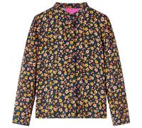 vidaXL Chemise pour Enfants avec Col à Bande, Vêtement pour Filles, Chemisier à Manches Longues pour Tout-Petits 5-6 Ans, Imprimé Floral Bleu Marine 116