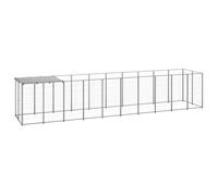 Chenil Argenté 6,05 m² Acier Enclos pour Chiots Cage Chiens Extérieur 3082204