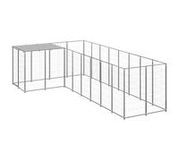 Chenil Argenté 6,05 m² Acier Enclos pour Chiots Cage Chiens Extérieur 3082231