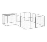 vidaXL Chenil Argenté 8,47 m² Acier Enclos pour Chiots Cage Chiens Extérieur 3082219 Gris G