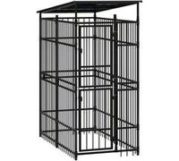 vidaXL Chenil d'Extérieur avec Toit pour Chiens Acier 1,84 m² Cage Enclos 3097946 Noir G