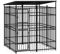 vidaXL Chenil d'Extérieur avec Toit pour Chiens Acier 3,69 m² Cage Enclos 3097965 Noir G